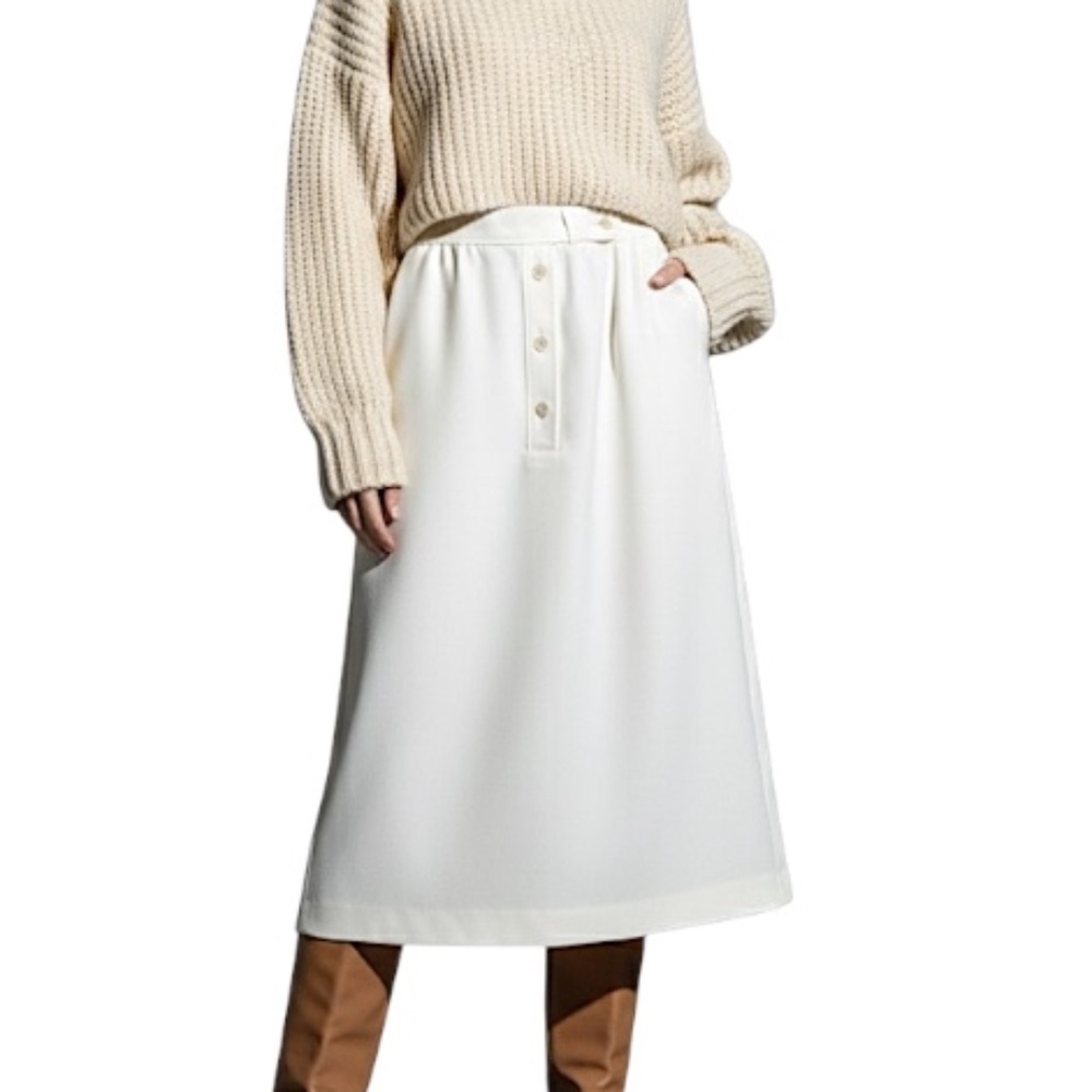 Vintage 70s Canadian made ivory white old money retro a line midi skirt 13/14